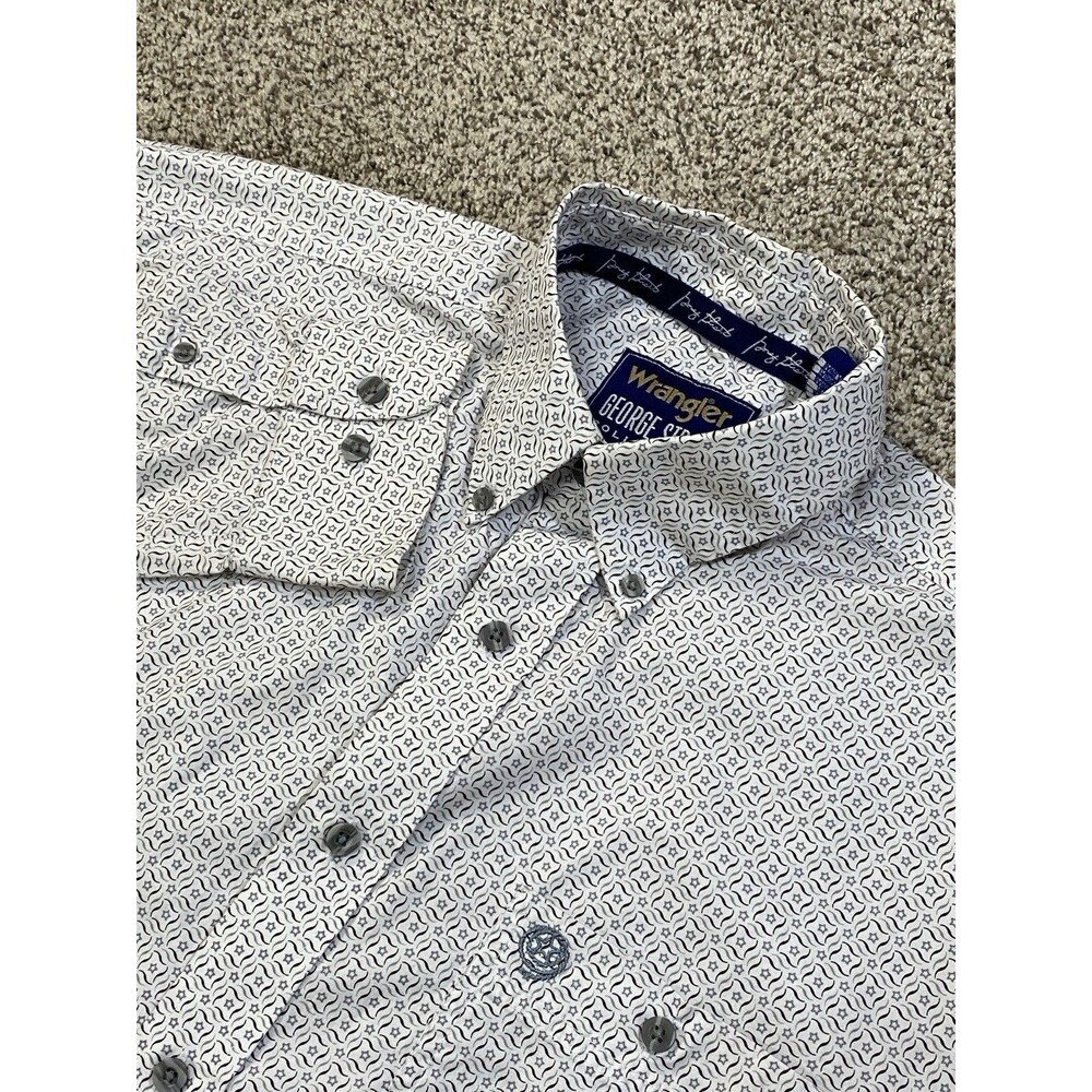 Wrangler George Strait Western Shirt Men’s L White Geometric Cowboy Long Sleeve